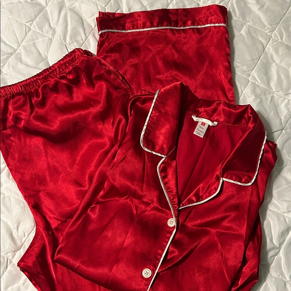 Target red vintage style silky long sleeve pant pajama set